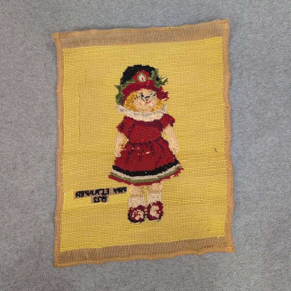 Vintage Fay Flapper 1922 Needlepoint Textile Art Yellow Red Handmade Tapestry - Picture 4 of 4